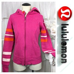 Vintage Lululemon Y2K Womens size 6 Bright Pink Striped Zip Up Hoodie Jacket